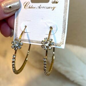 Gold Tone Rhinestone Hoop Earrings NWT